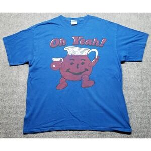 Yazbek T-Shirt Mens XL Blue Oh Yeah Print Pure Cotton Short Sleeve Crew Neck